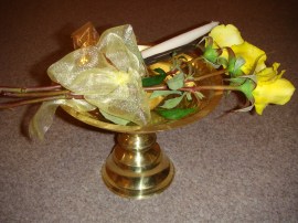 The beautiful tray of flowers, candles and incense for the Forgiveness Ceremony at Patacara Bhikkhuni Hermitage, 19th October 2013.