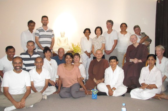 Ayya Vayama Bhikkhuni, Ayya Seri Bhikkhuni and all the participants on the Meditation Day, 16th of March 2014, in the Sala of Patacara Bhikkhuni Hermitage. Photo by Manora Caldera.