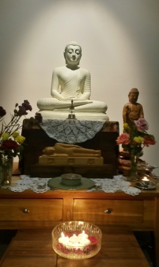 The shrine in the Sala of Patacara Bhikkhuni Hermitage on the evening of 31st December 2014.