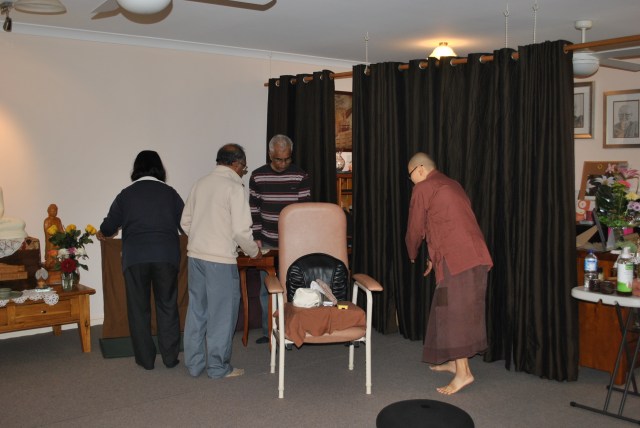 Ayya Seri Bhikkhuni and the volunteers inside the Sala of Patacara Bhikkhuni Hermitage on Sunday, 15th May 2016 Photo by Manora and Havindra