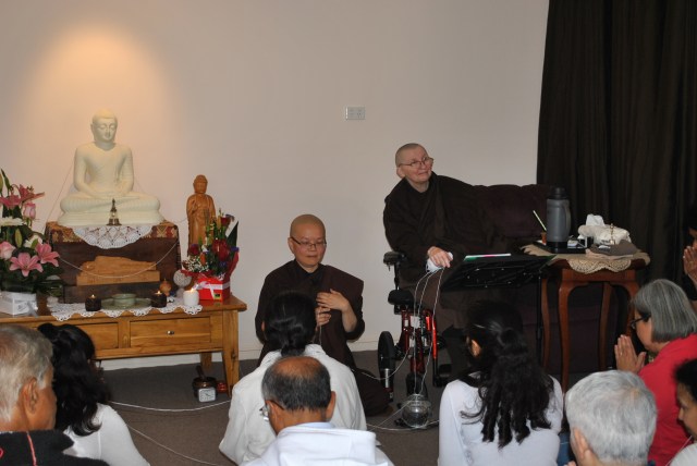 preparing for the chanting of Paritta at the End of Rains Cloth Offering Ceremony 2016 at the Sala of Patacara Bhikkhuni Hermitage.