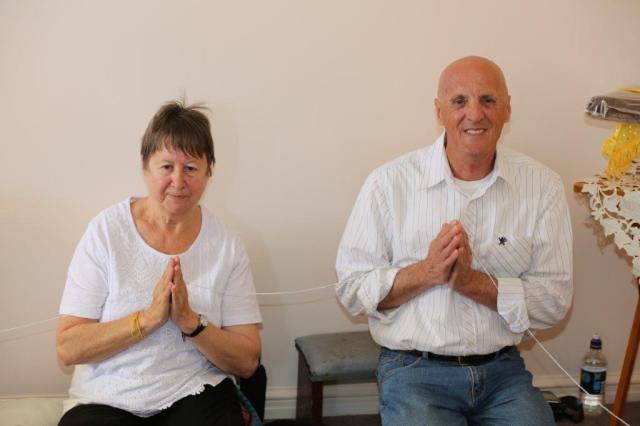 Merry and Trevor Taylor before the offering of the Cloth at the End of Rains Ceremony at Patacara Bhikkhuni Hermitage on Sunday 30th October 2016. Photo by Zor.