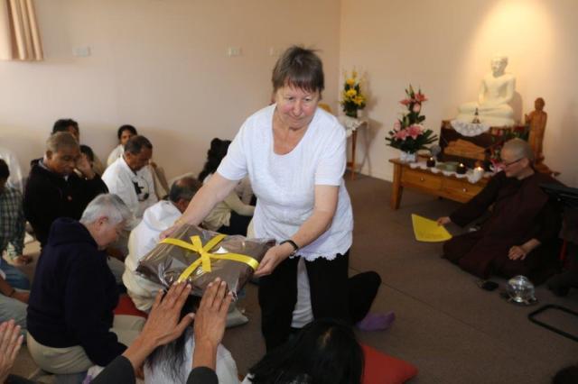 Everyone at the ceremony joined in the joy of the offering of the Cloth at the End of Rains Ceremony at Patacara Bhikkhuni Hermitage on 30th October 2016