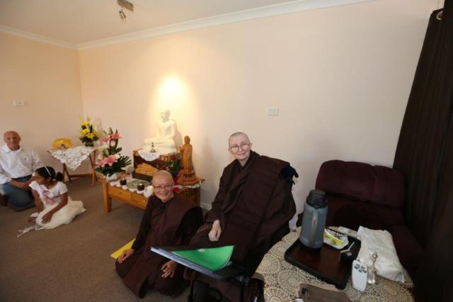 Ayya Vayama Bhikkhuni and Ayya Seri Bhikkhuni at the End of Rains Clothing offering Ceremony 2016 inside the Sala of Patacara Bhikkhuni Hermitage. Photo by Zor.